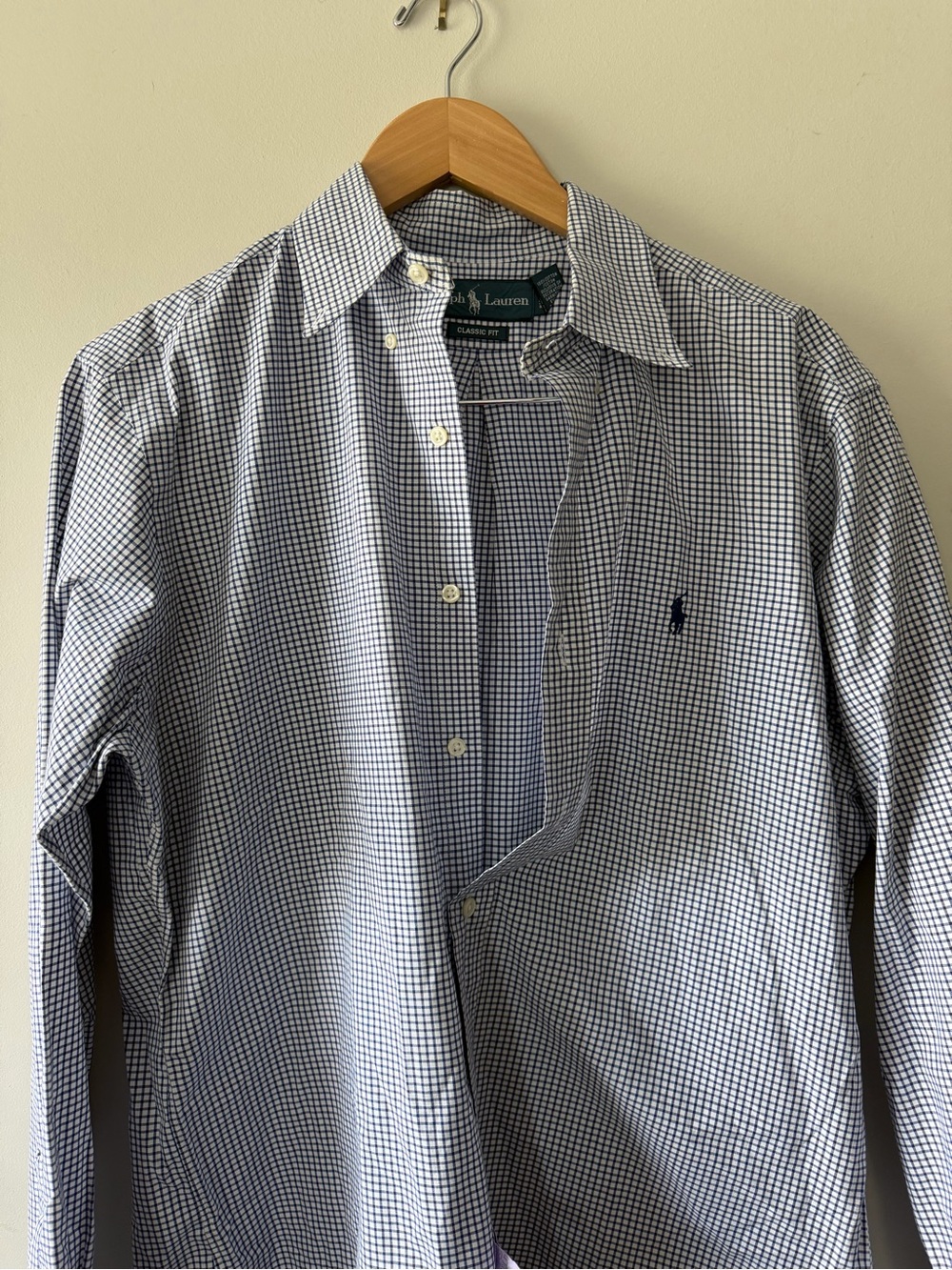 Ralph Lauren Men’s Blue and White Checked Button-Down Shirt